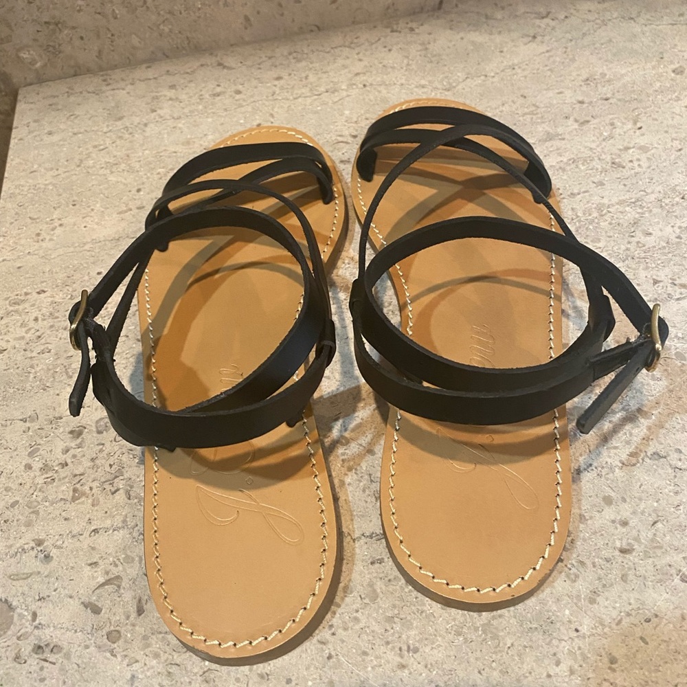 J. Crew Flat Strappy Sandals In Black Leather - Picture 4 of 14